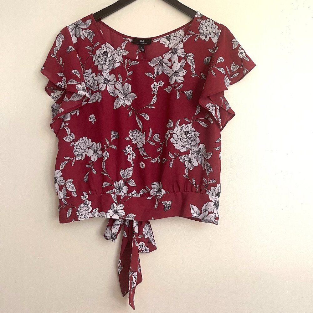 I.N. San Francisco Burgundy Floral Top size XL
